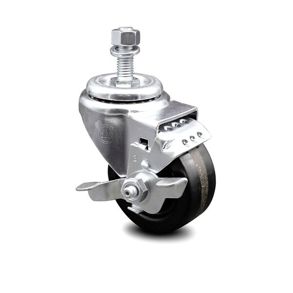 3.5 Inch Phenolic Wheel Swivel 1/2 Inch Threaded Stem Caster with Brake SCC